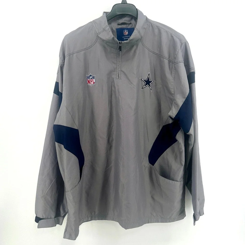 Reebok Dallas Cowboys Windbreaker Mens 2XL Gray Blue Quarter Zip Pullover Y2K